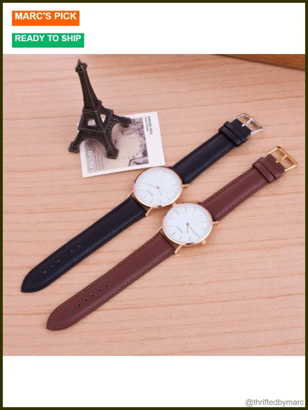 Men's Ultra Slim Minimalist Analog Quartz Wrist Watch with Faux Leather Strap
